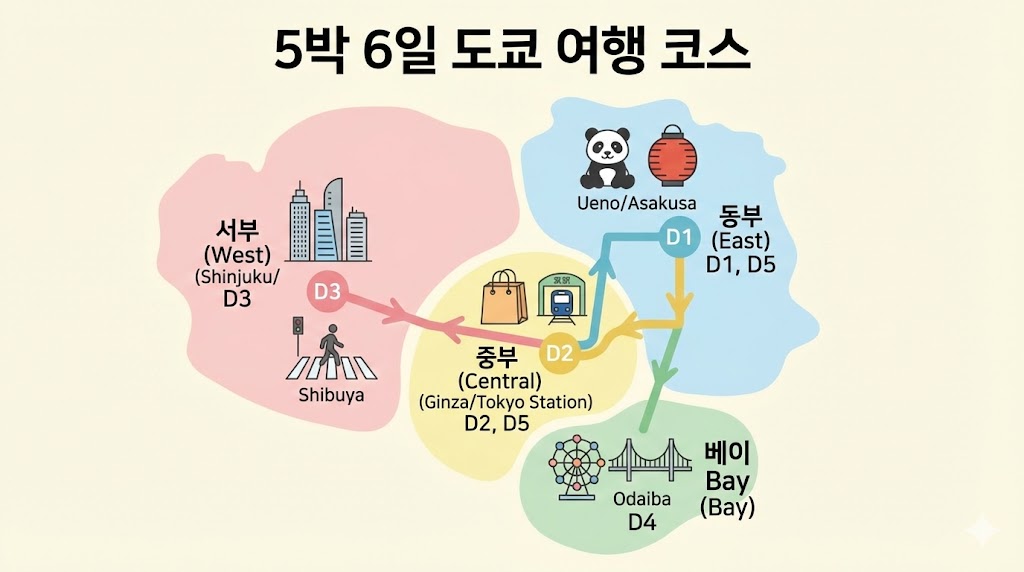 도쿄 4박 5일 일정(동선 기준)｜초보자도 &ldquo;헤매지 않는&rdquo; 루트