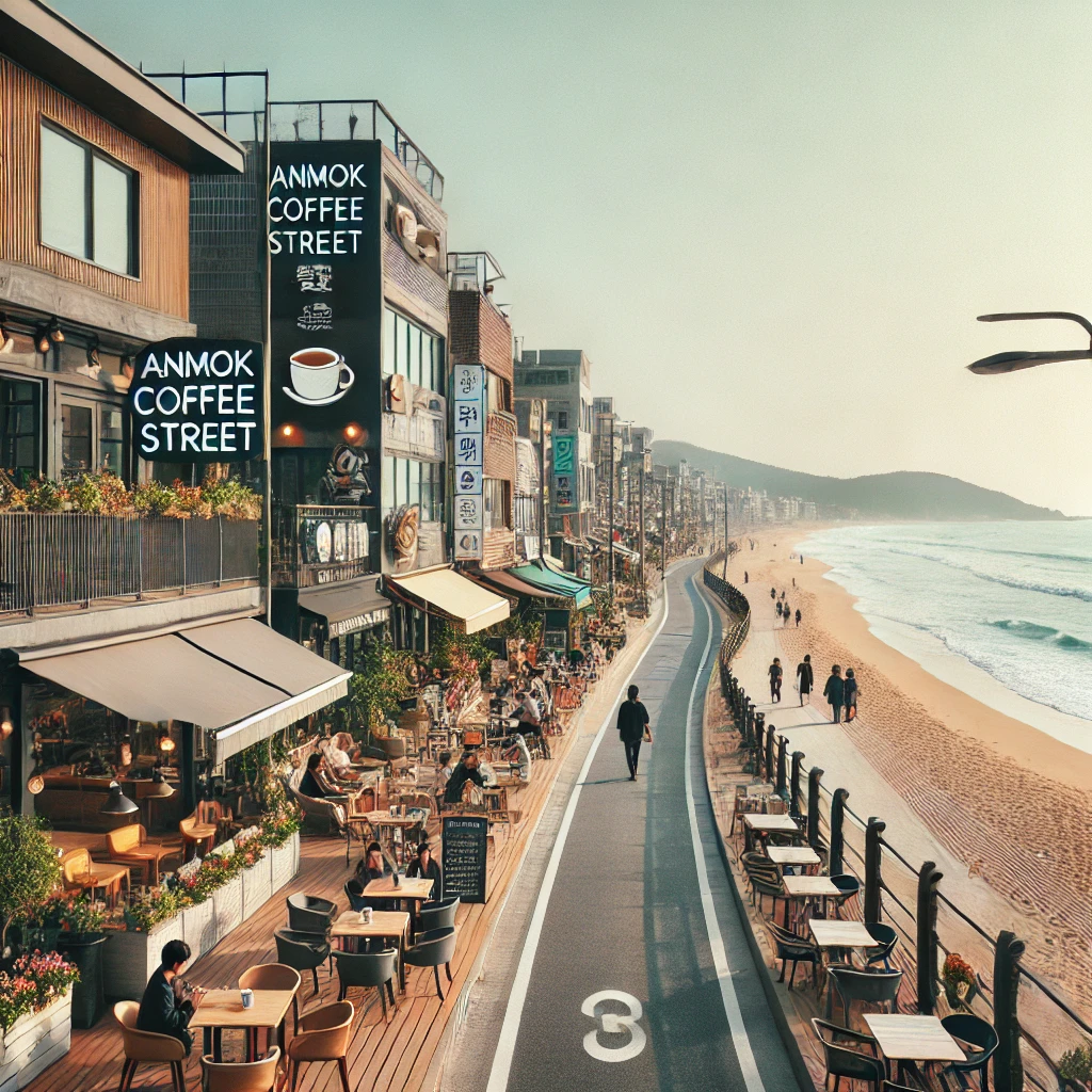 안목 커피거리를 배경으로 한 이미지 사진