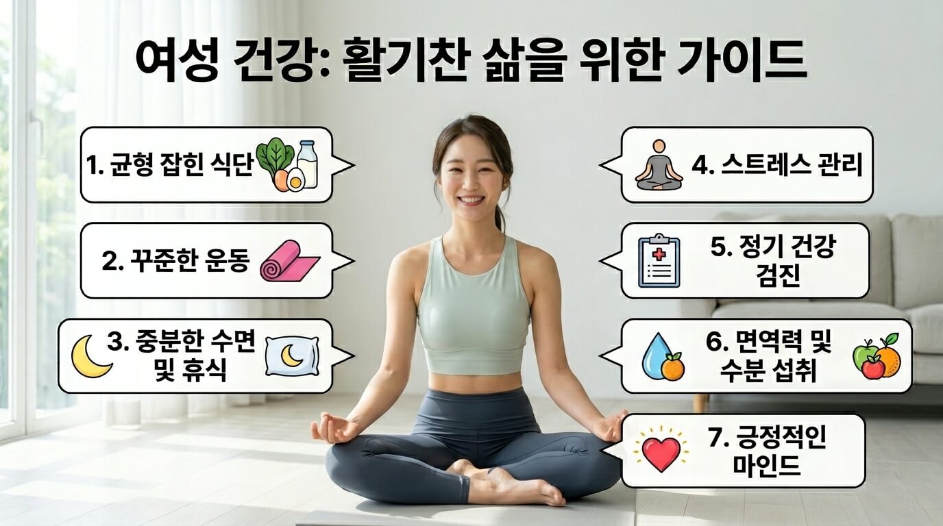 여성 건강을 위한 생활 습관 가이드 요약 이미지