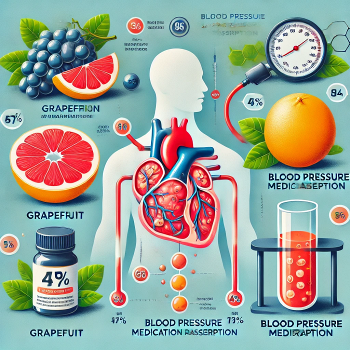 혈압약 흡수에 영향을 미치는 자몽의 부정적인 효과를 보여주는 그래픽