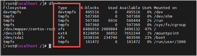 df 명령어로 파일시스템 확인