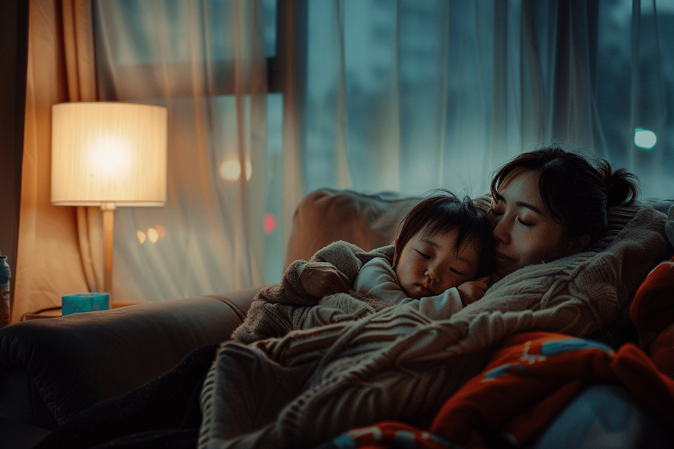 잠들어-있는-아이와-엄마