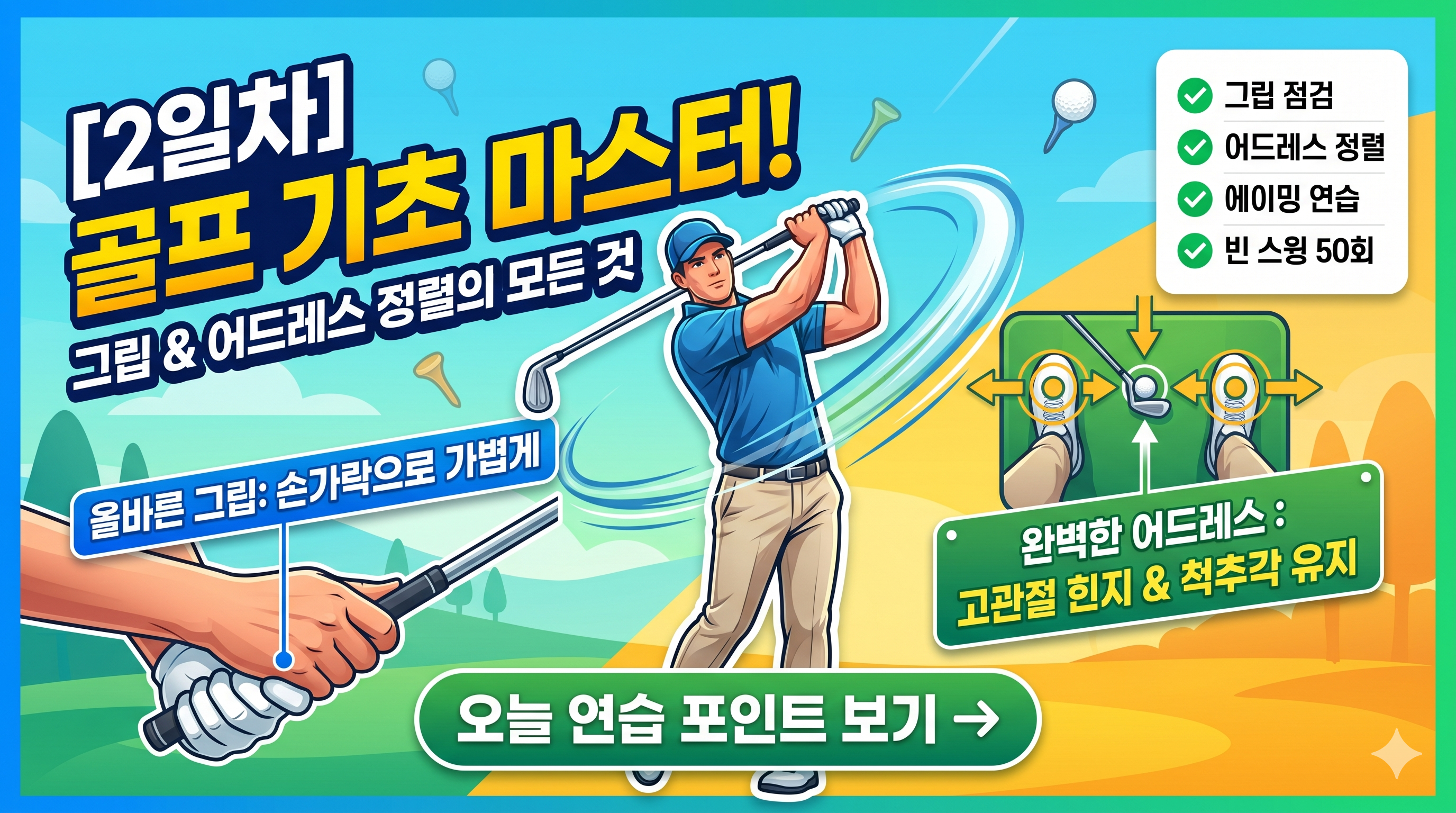 [2일차] 골프 운동 연습: 스윙의 80%를 결정하는 그립과 어드레스 정복하기