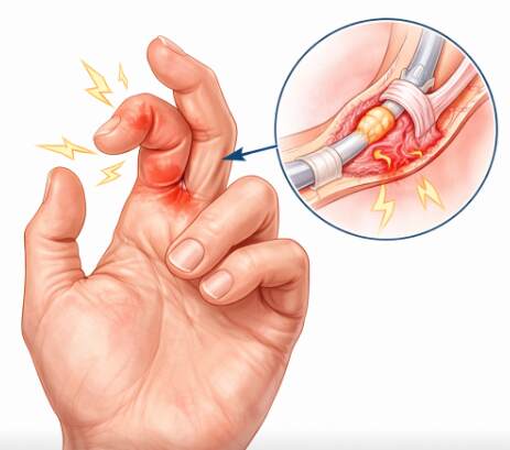 Symptoms of trigger resin (inflammation of flexor tendon, finger pain, treatment)