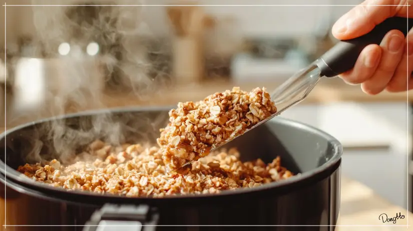 오트밀-먹는법인-오트밀-그래놀라를-만들기-위해-에어프라이기에-익히다가-중간에-뒤집는-모습