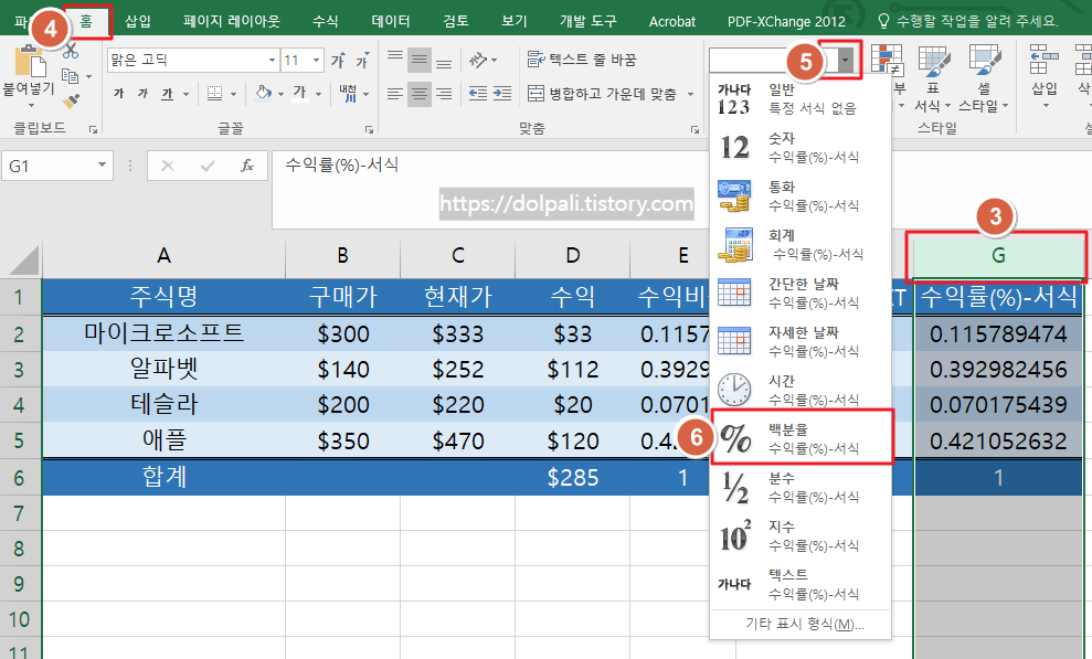 수익률(%) 표시하기 - 서식 이용하기 - 완성