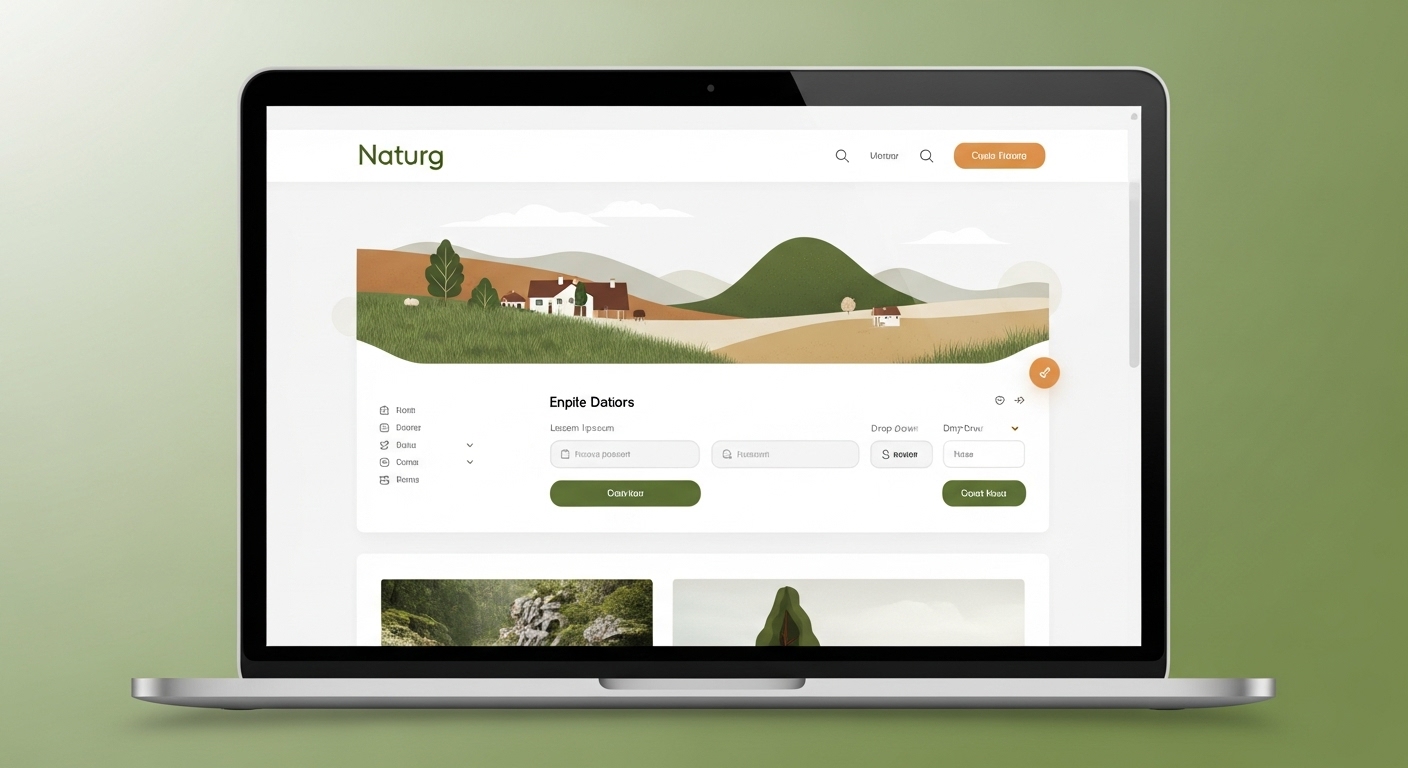 사용자가 직접 보고 상호작용하는 아름다운 웹사이트 화면과 UI/UX 요소를 보여주는 프런트엔드 개념 이미지.