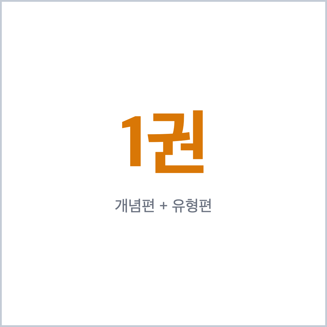한 권에 개념편과 유형편이 함께 담긴 구성을 요약한 카드, 개념원리 개념+유형