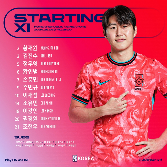 대한민국-싱가포르-라인업