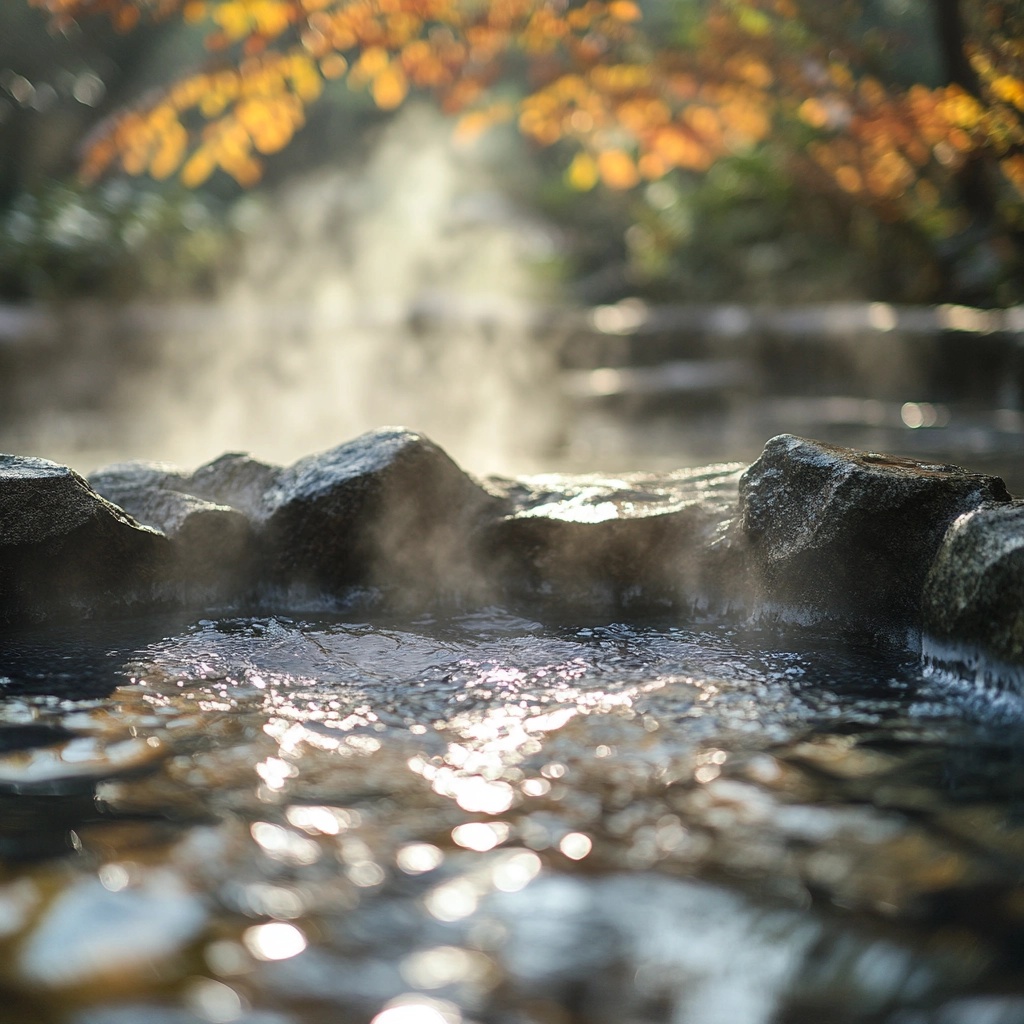 산 속 온천 클로즈업