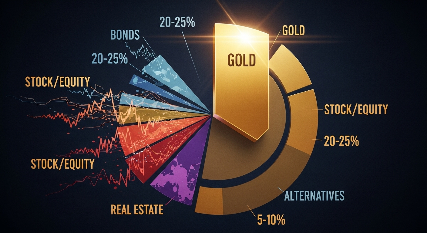 포트폴리오 차트에서 금(Gold) 비중이 안정적인 방어막 역할을 하는 모습