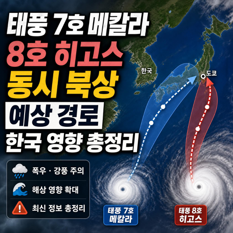2026 태풍 7호 메칼라 8호 히고스 동시 북상 현재 위치 예상 경로 한국 영향 총정리
