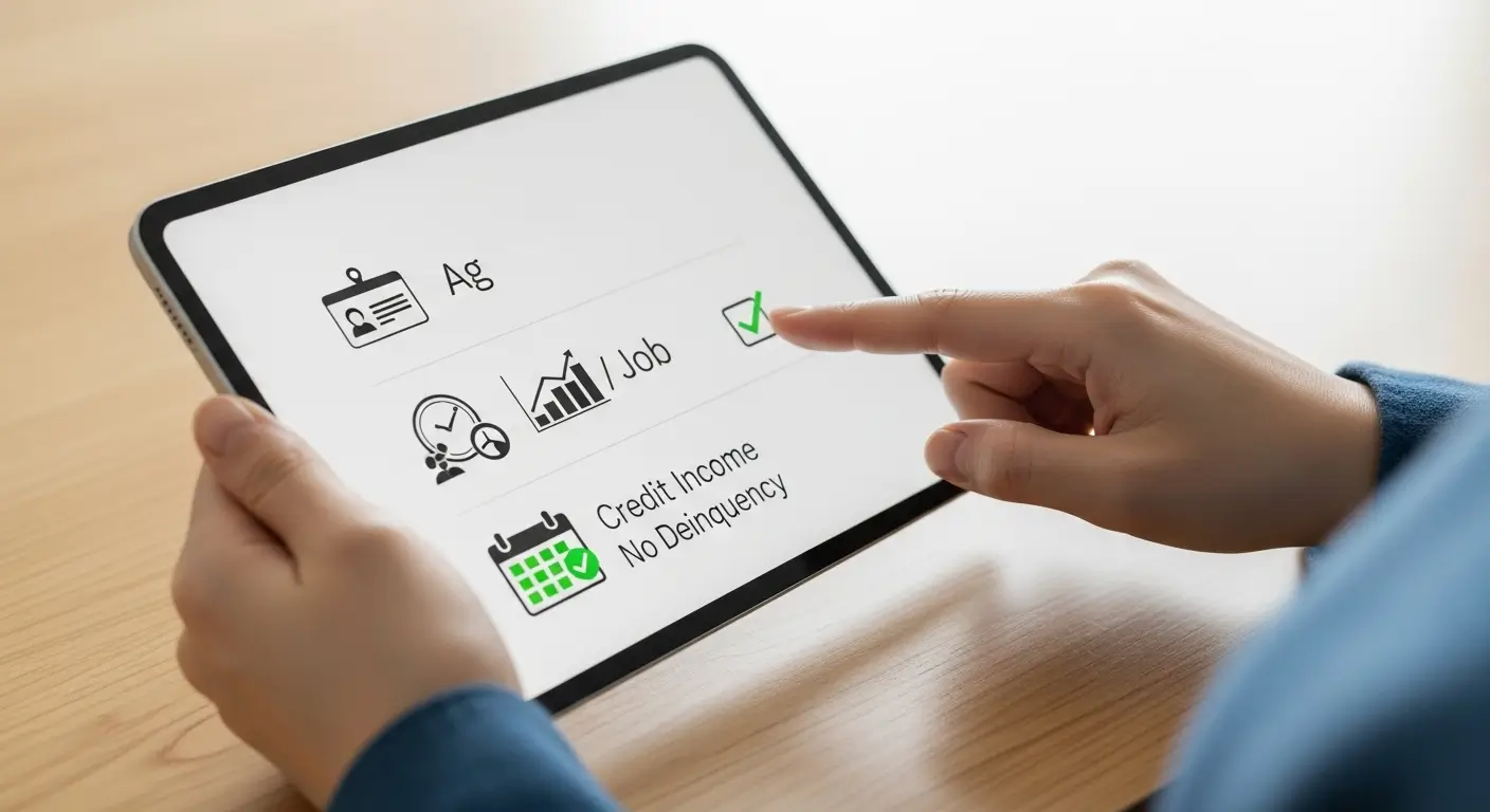 나이, 직업, 소득, 신용점수 등 바로바로론 신청 자격 조건을 체크리스트로 확인하는 모습