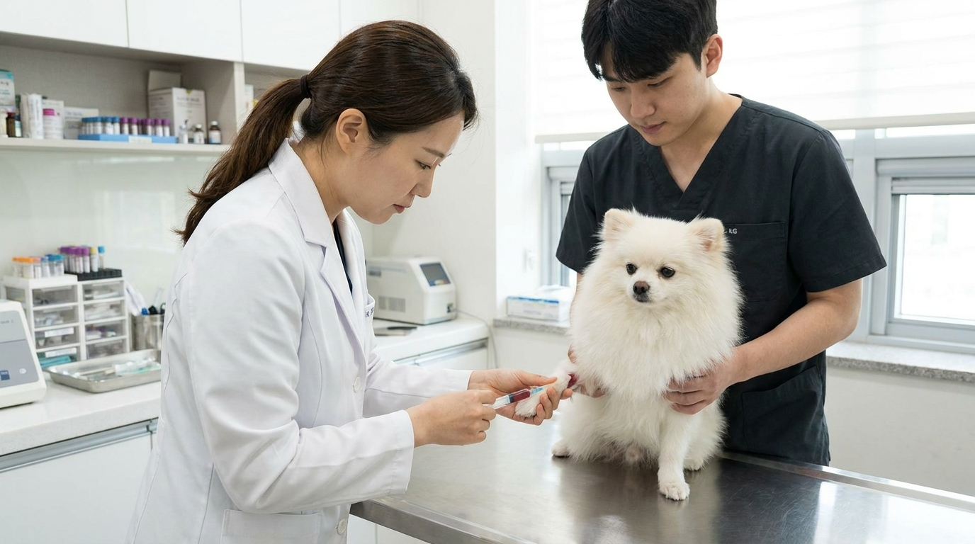 동물병원 혈액검사 장면