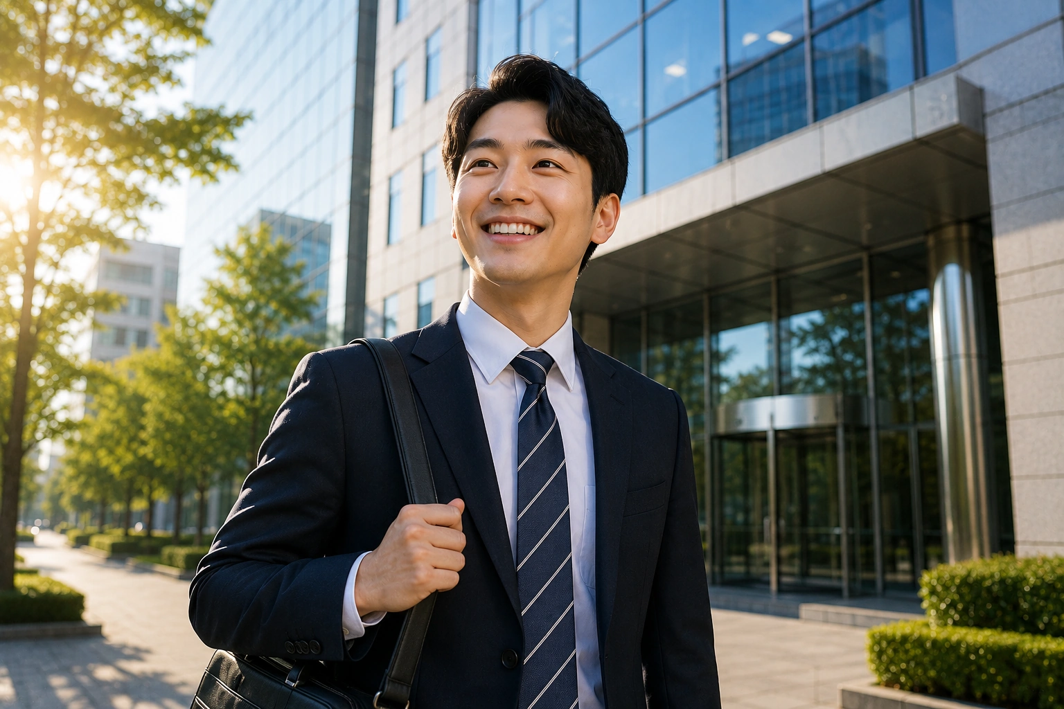 취업에 성공한 직장인 출근 모습