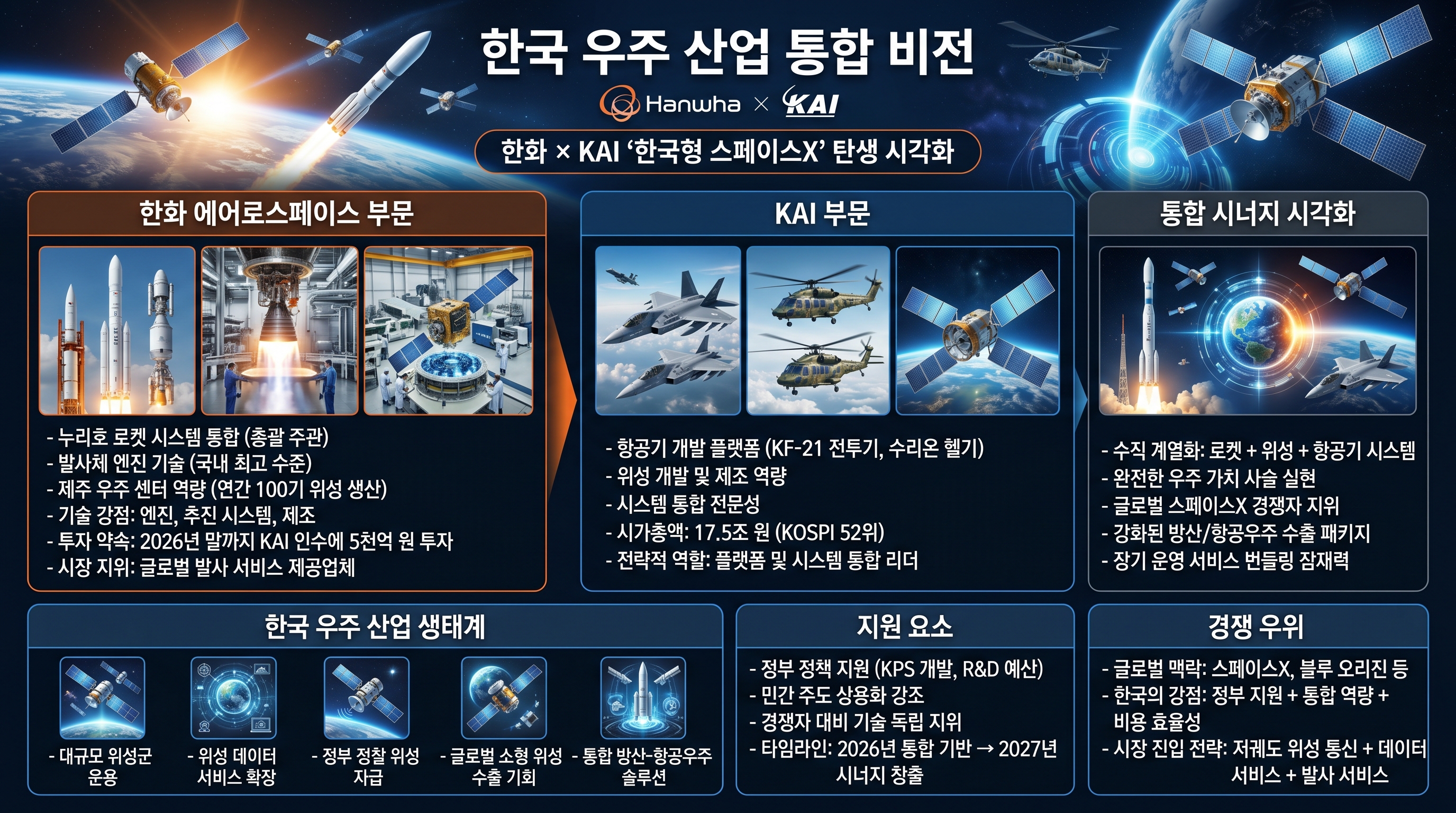 한국판 스페이스X 탄생 - 한화에어로스페이스 발사체, KAI 위성&middot;항공, 누리호 발사, 제주우주센터, 경영 통합, 글로벌 경쟁력