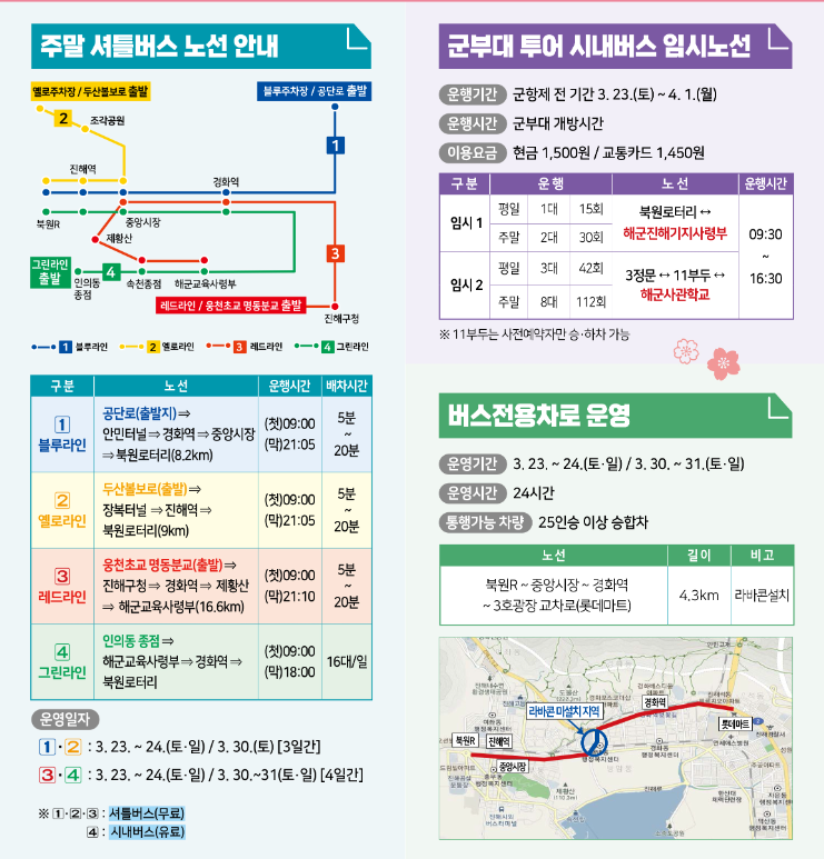 2024년 군항제 주말 셔틀버스 노선 및 군부대 투어 시내버스 임시노선
