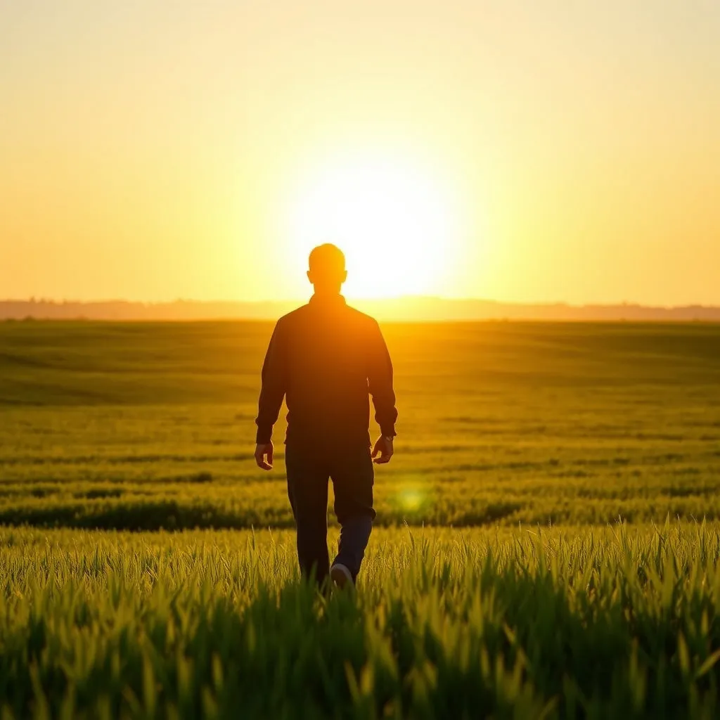 노동자와 사용자가 함께 평화롭게 걸어가는 실루엣입니다. 그들 앞에는 넓고 푸른 초원이 펼쳐져 있고, 멀리에는 해가 뜨고 있습니다. 서로 존중하고 협력하는 미래를 상징하며, 밝고 희망찬 색감으로 표현