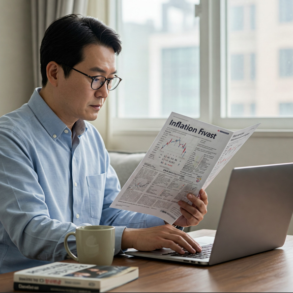 인플레이션 기사를 보며 우량주 투자를 진행하는 투자자