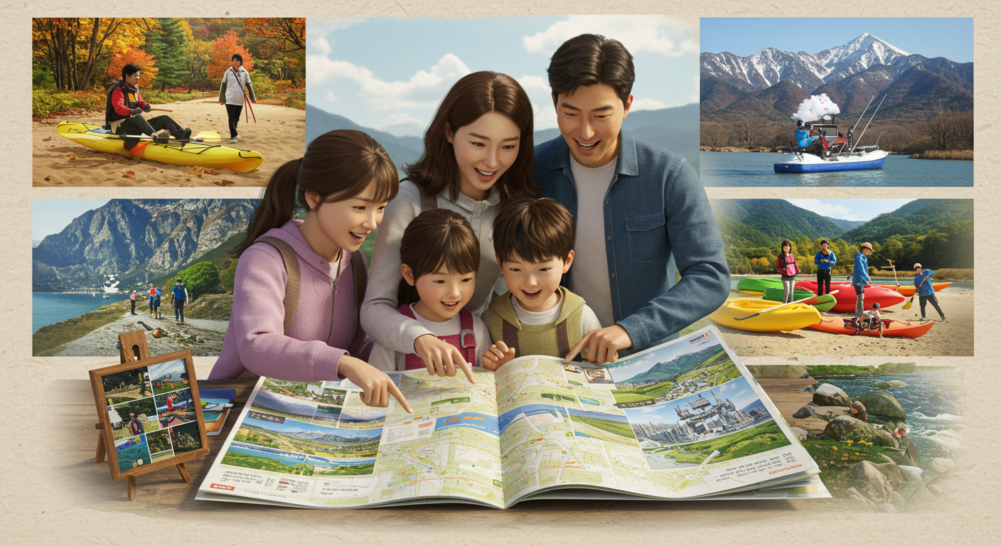 강원도 가족 여행 계획을 세우는 가족의 모습