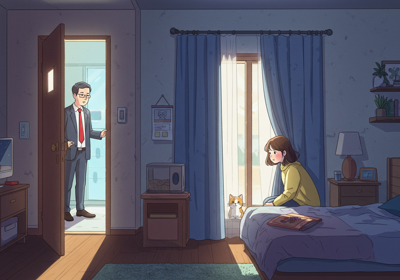 임대차 계약서에 반려동물 금지 조항이 있을 때 자취방에서 몰래 키울 경우 생길 수 있는 법적 문제와 대처법을 설명하는 일러스트