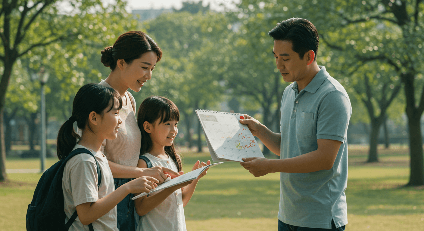 가족이 달력에 스포츠바우처 신청 일정을 표시하는 모습 2