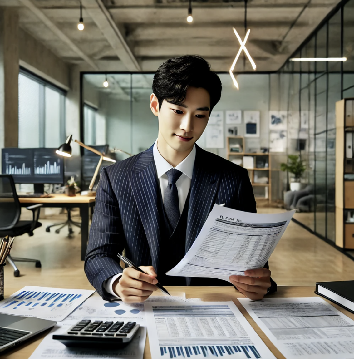 세무사가 세금 서류를 검토하는 모습