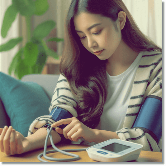 혈압 측정하는 고혈압 여성