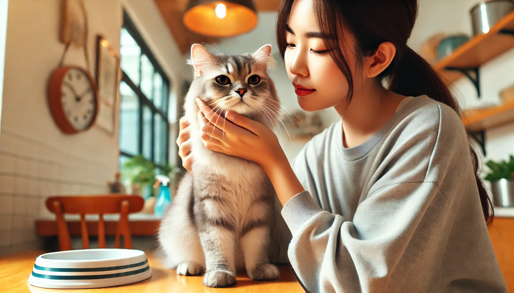 고양이수염을 관찰하는 보호자 모습