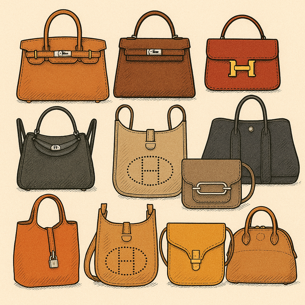 버킨백, 켈리백, 콘스탄스백 등 에르메스의 다양한 가방들 이미지