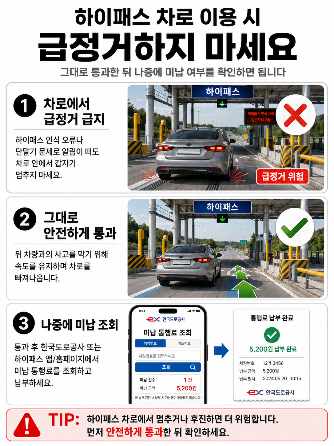 하이패스 차로 잘못 진입 시 멈추지 말고 통과하는 안전 대처법
