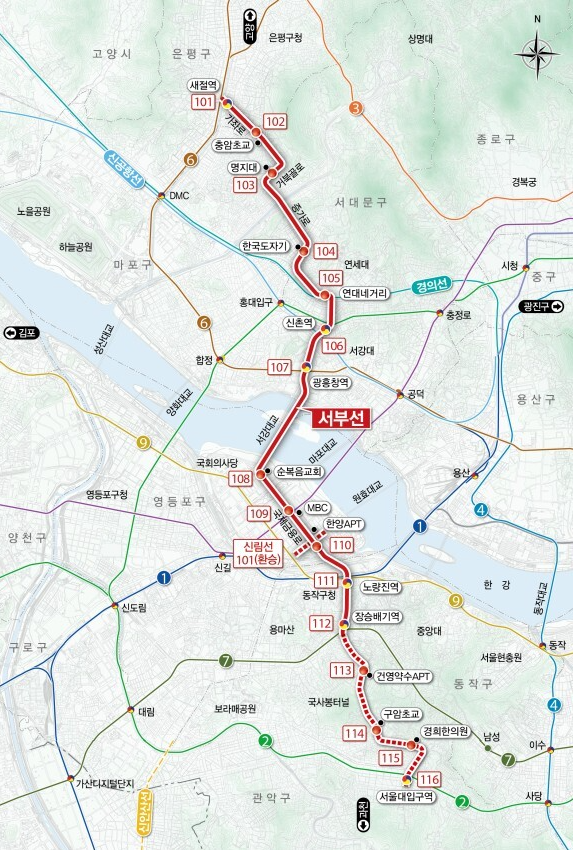 서부선 경전철 노선도
