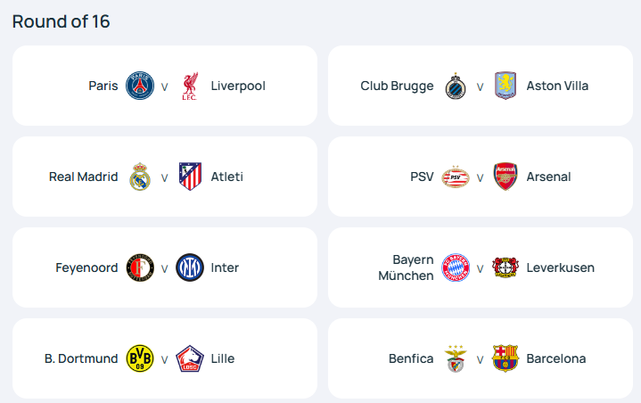 챔피언스리그 16강 대진표