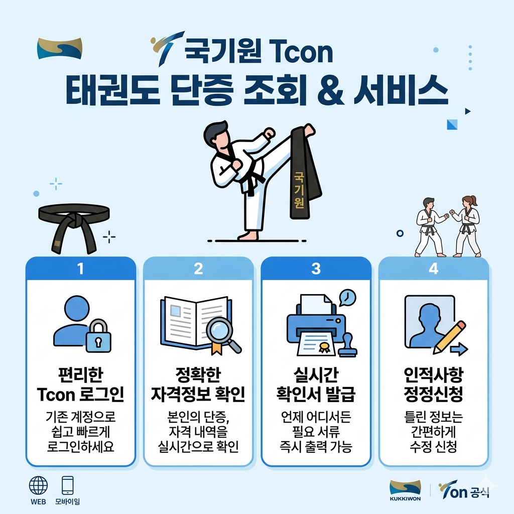 국기원 태권도 단증 조회 방법 인포그래픽