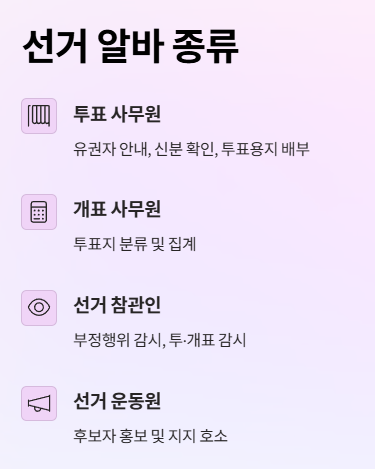 대통령 선거 알바 유세, 개표, 참관인 신청 방법 수당