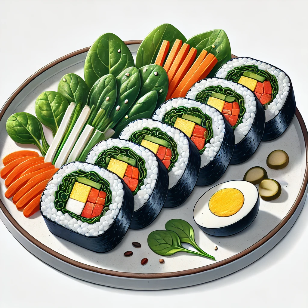 한국 전통 김밥의 단면이 보이는 이미지