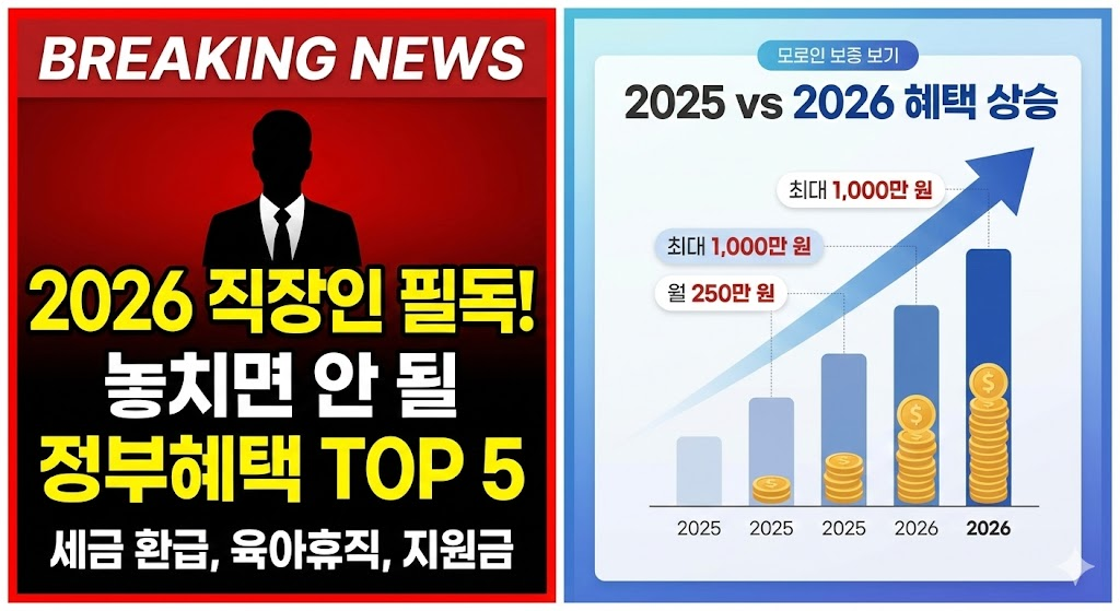 2026년 직장인 필수 정부 혜택 TOP 5 뉴스 속보 스타일 썸네일 이미지 이미지