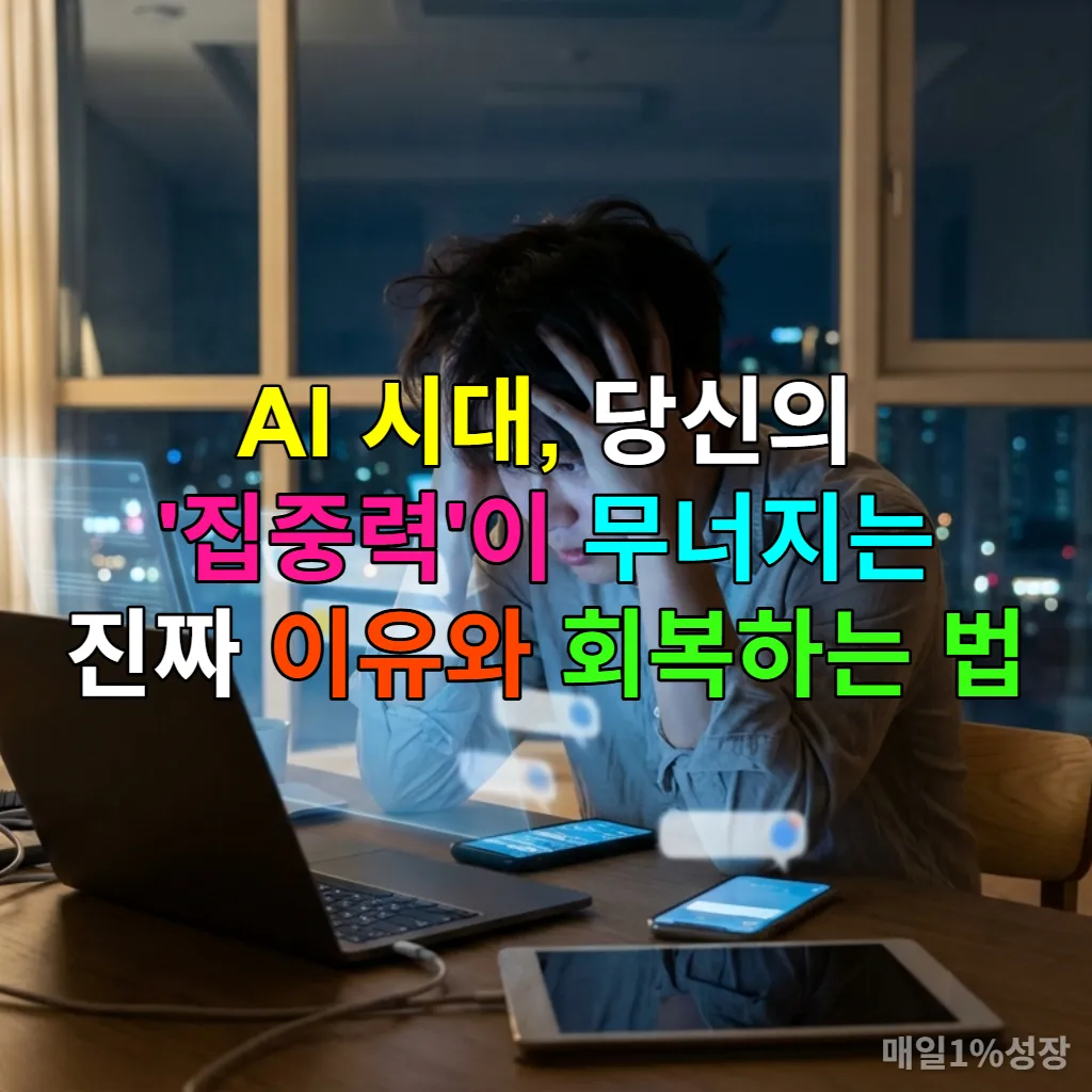 AI 시대, 디지털 기기 과부하로 집중력이 무너지는 현대인의 모습