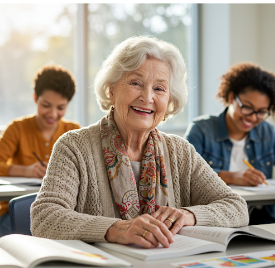 공부하며 행복해 하는 시니어분