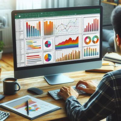 다양한 데이터를 분석하는 노트북과 모니터 화면입니다.