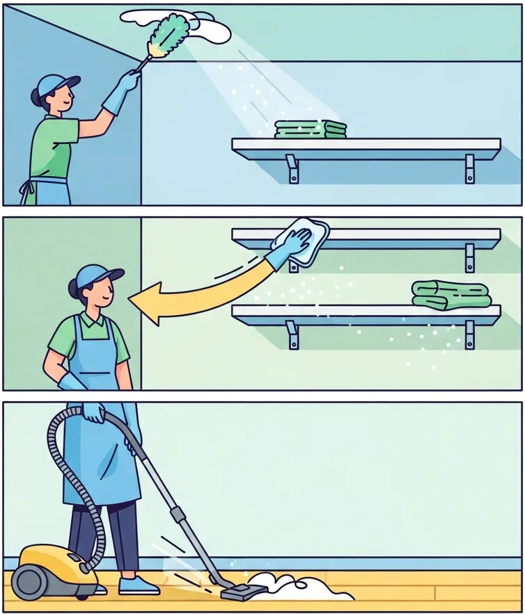 먼지 위에서 아래로 청소 순서