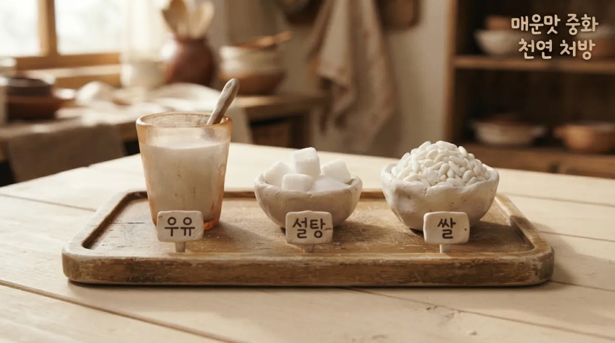 매운맛을 진정시키는 데 도움이 되는 우유, 쌀밥, 설탕