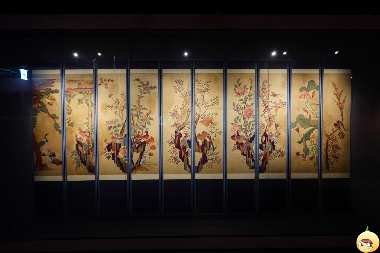 자수 화조도 병풍