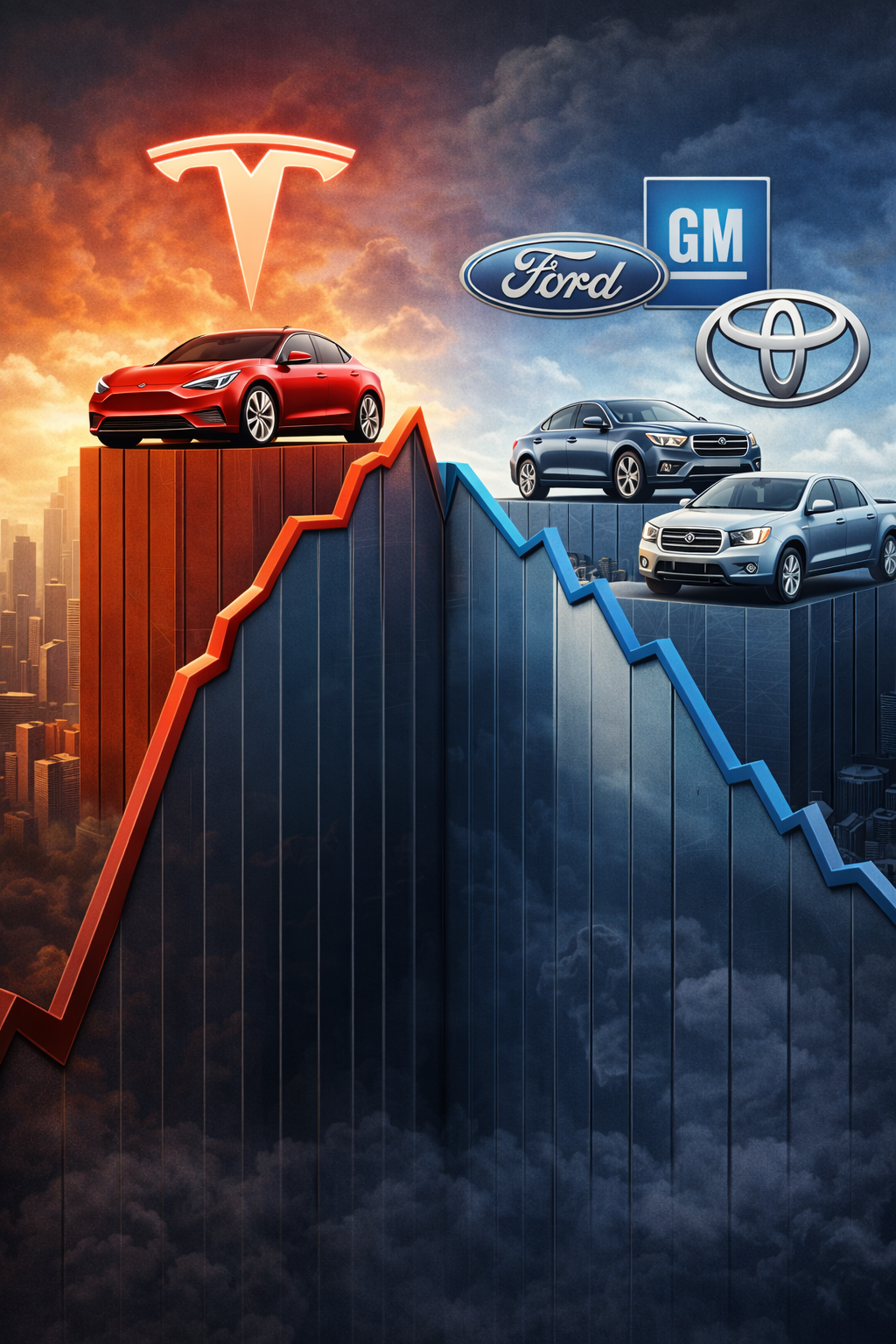 테슬라와 전통 자동차 기업 주가 비교 관련 사진