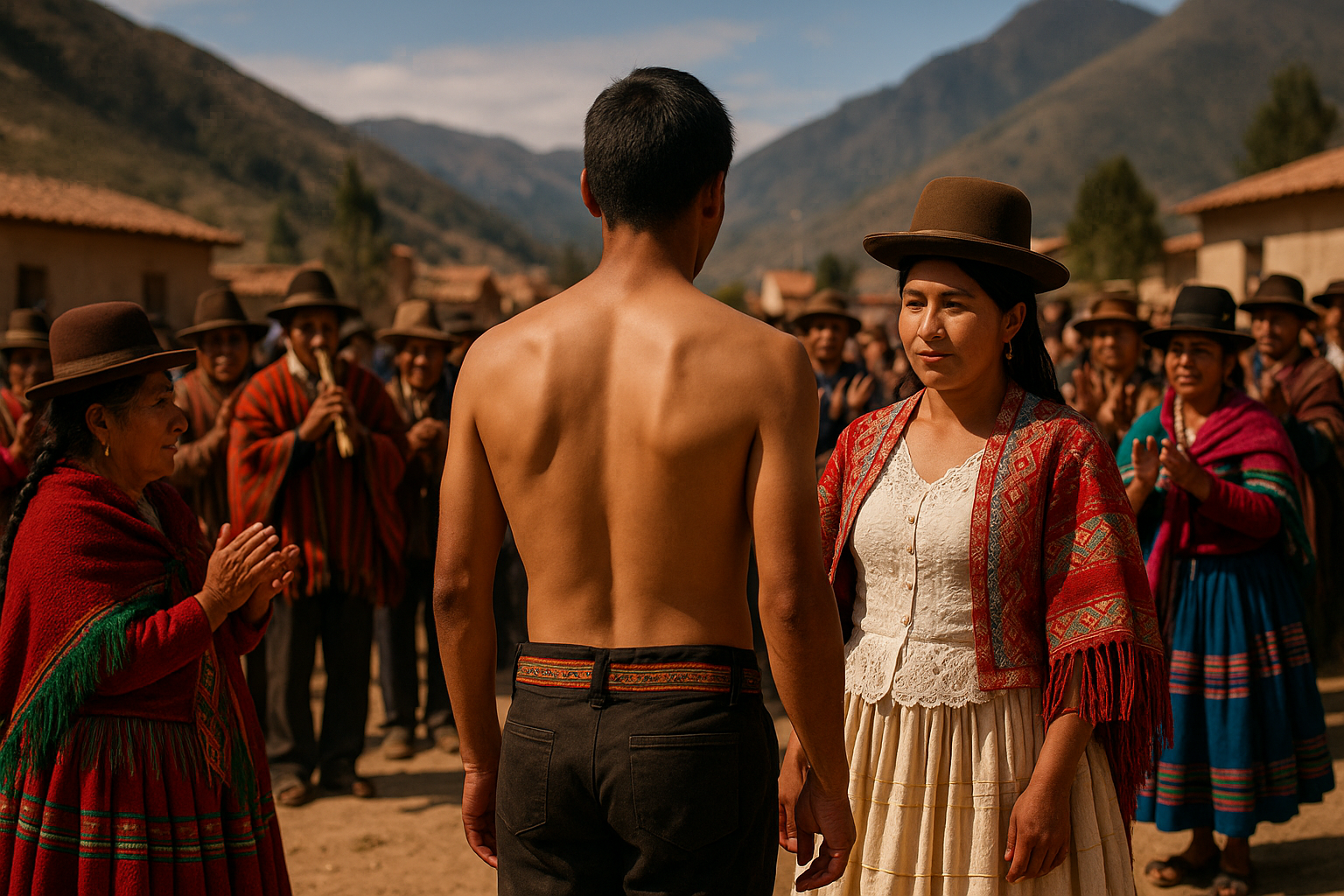 볼리비아 전통 결혼식의 상징, 신랑의 상반신 알몸 의식