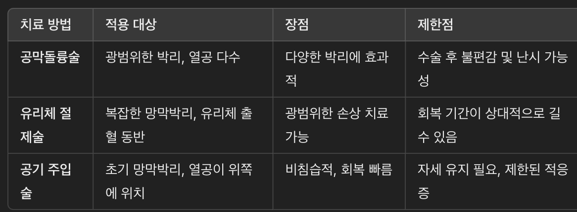 공막돌륭술과 다른 망막박리 치료법 비교