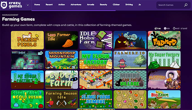 crazy-games-farming-games-검색-화면