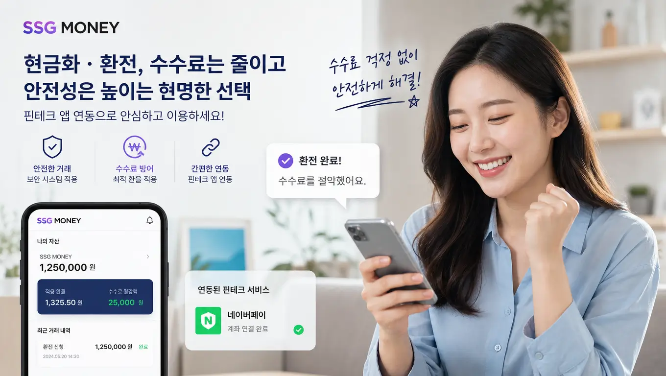 ssg money 현금화 환전 수수료 방어법을 핀테크 앱 연동으로 안전하게 진행하는 차주의 안도하는 모습