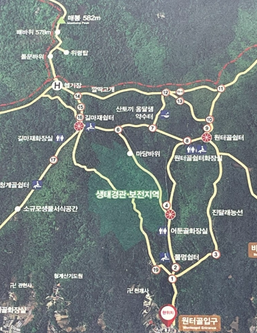 청계산 매봉 코스 지도