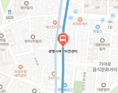 광명시여성비전센터에서 인천공항 리무진 공항버스(6014번) 지도 위치